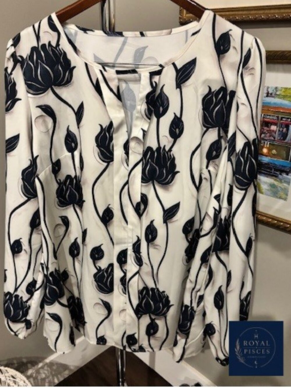 Cream flowy top with black floral print